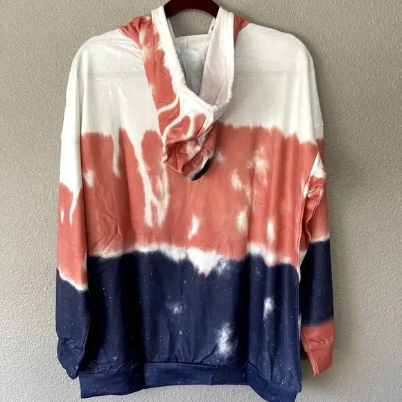 Colorblock Tie Dye Long Sleeve Womens Pullover Hoodie Sweater Pocket Medium - Picture 5 of 8